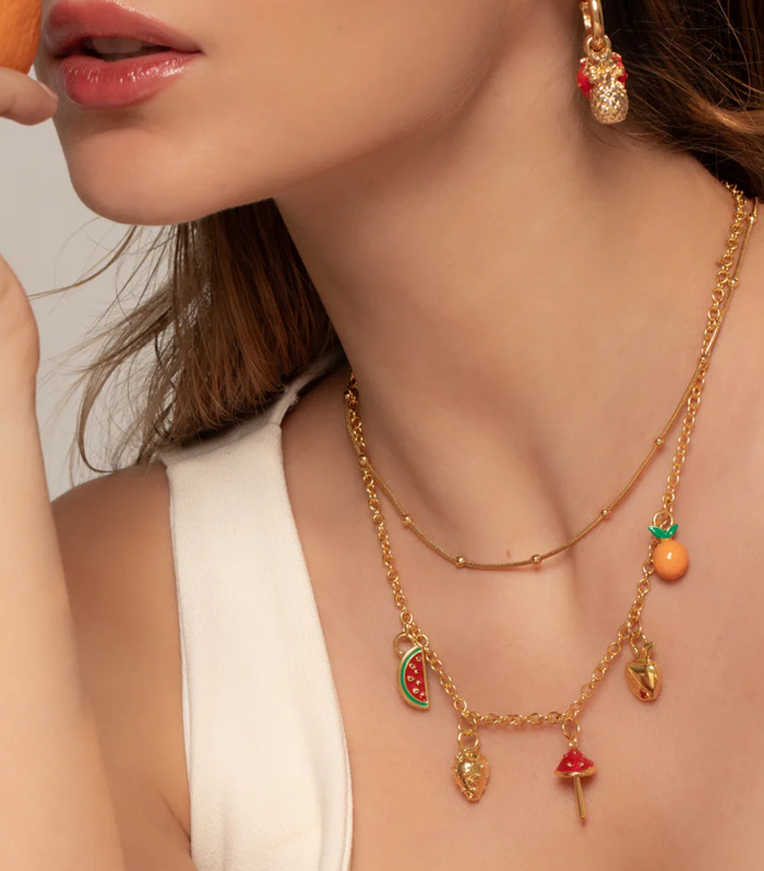 Collar Multicharms Hongo + Aretes – Gold