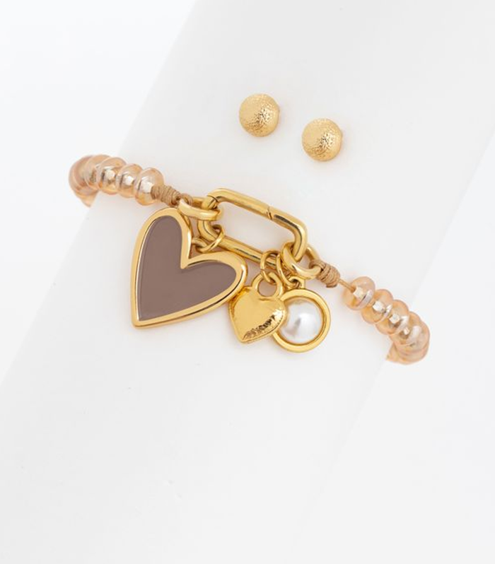 Pulsera Broche Charms + Aretes – Café